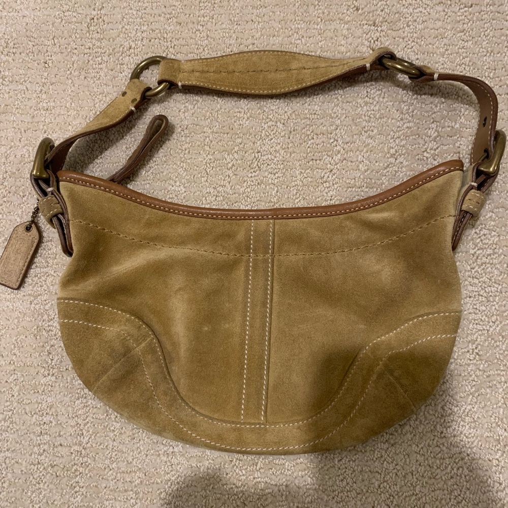Coach Authentic Soho Tan Suede Leather Trim Hobo Shoulder Handbag Purse 9658